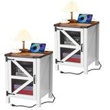 Garvee lot de 2 tables d'appoint rustiques avec station de charge, 2 prises AC et 2 ports USB, bois et métal, parfait salon et chambre, 46 cm, couleur bois