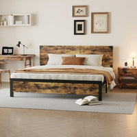 Garvee Cadre de lit Queen avec tête de lit en bois, silencieux, pieds en métal, lit plateforme avec rangement, marron rustique, chambre à coucher