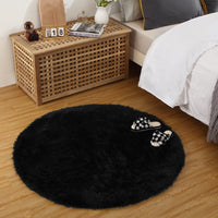 Tapis rond moelleux Garvee 100 cm (3'3,3") en velours noir doux et shaggy, antidérapant, idéal pour la chambre d'enfant, le salon ou la chambre à coucher.