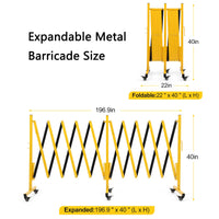 Barrière métallique extensible Garvee de 4,88 m (16 pi) avec roues pour chantiers et signalisation routière, jaune et noir, flexible et facile à assembler