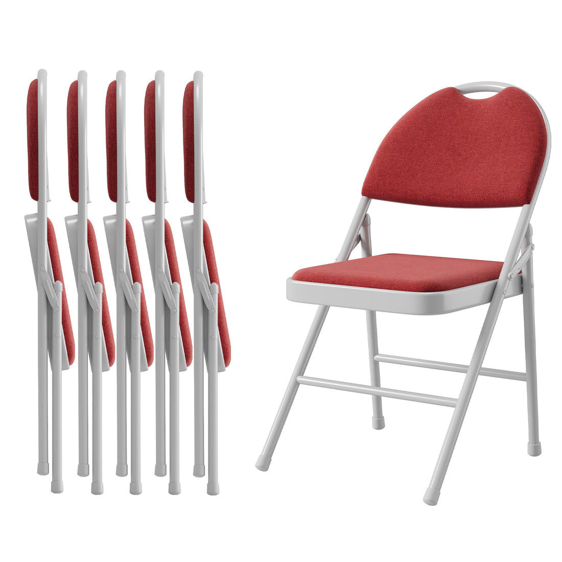 Ensemble de 6 chaises pliantes Garvee avec rembourrage, structure en métal, pliables, revêtement en cuir PU, ergonomiques, empilables, rouges, pour le bureau et le camping