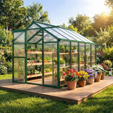 Garvee Serre de Jardin 1,9 x 3 m en Aluminium et Polycarbonate, Porte Coulissante, Aération Réglable, pour Jardin et Potager - Vert