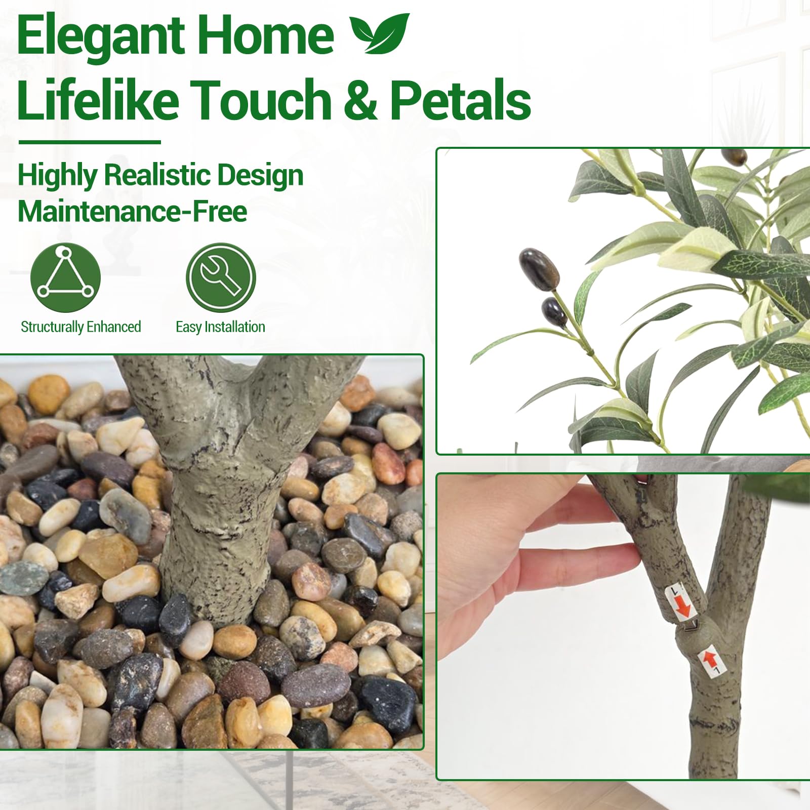 Arbre artificiel Garvee de 1,5 m (5 pi) pour intérieur, réaliste, facile à nettoyer, matériau de haute qualité, décoratif et polyvalent pour la maison et le bureau, vert.