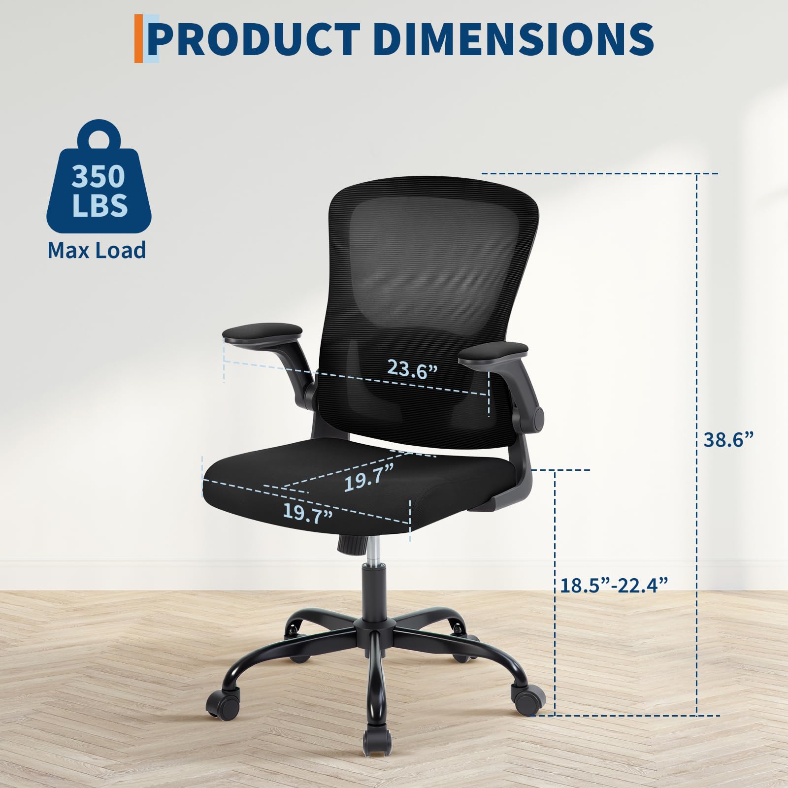 Garvee Chaise de bureau ergonomique en maille avec accoudoirs 2D et soutien lombaire, pivotante à 360°, supporte jusqu'à 159kg, noire