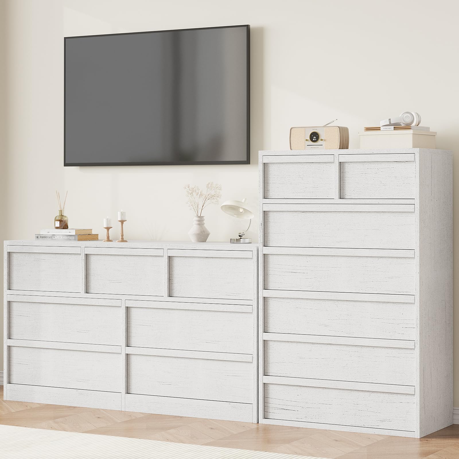 Commode Garvee à 7 tiroirs offrant un grand espace de rangement pour la chambre et le salon, hauteur 117 cm, bois robuste, design moderne