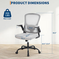 Chaise de bureau ergonomique Garvee en maille avec soutien lombaire réglable et accoudoirs pliables, pivotante à 360°, grise, idéale pour le télétravail et le bureau à domicile.