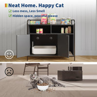 Bac à litière pour chat Garvee avec cadre en métal et double étagère, noir moderne, pour salons et petits appartements
