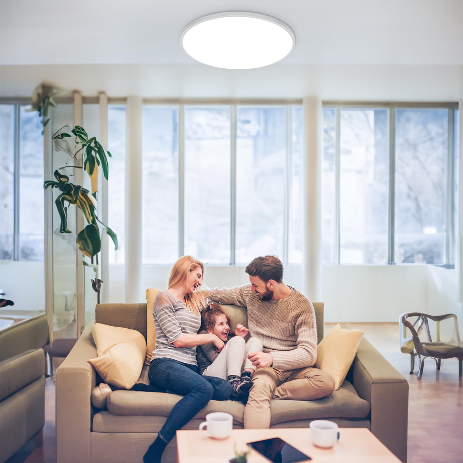 Plafonnier LED GARVEE, intensité variable, 24 W RGBW, 1800 lm, couleurs changeantes, télécommande, écoénergétique, design moderne, rond plat Ø 30 cm, salon, chambre