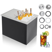 Garvee Bac à glace encastrable 26 L en acier inoxydable 304, couvercle coulissant, 45 × 30 × 35 cm, pour bar et barbecue extérieur, noir et argenté