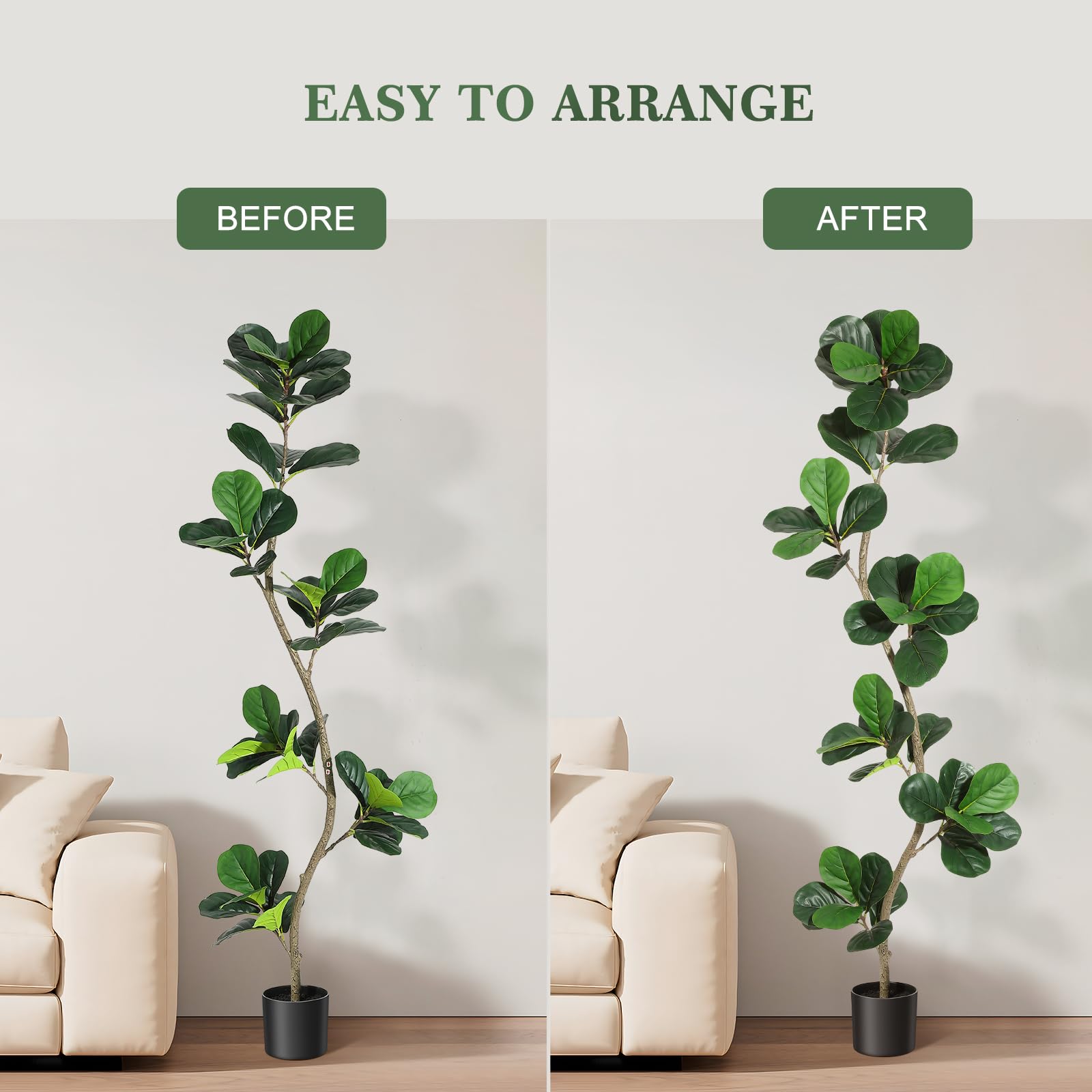 Garvee Ficus Lyrata Artificiel 180 cm, Plante Réaliste Résistante aux UV pour Intérieur et Extérieur, Maison et Bureau, Vert