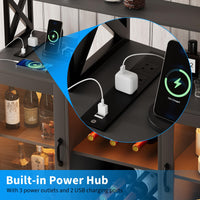 Meuble bar à vin Garvee avec casier à bouteilles, éclairage LED RGB, station de recharge, étagères réglables, bois, sur pied pour cuisine et salon