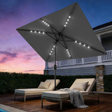 Garvee Parasol Rectangulaire Solaire LED 305 x 198 cm, avec Manivelle et Inclinaison, 6 Baleines Robustes, Protection Solaire Jardin, Terrasse, Piscine, Gris - Gris