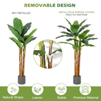 Bananier artificiel Garvee de 1,80 m avec 21 feuilles, pot gris, branches ajustables pour la maison et le bureau, matériau PE durable, pot en ciment stable