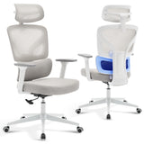 Garvee Chaise de Bureau Ergonomique en Maille, Soutien Lombaire Réglable, Accoudoirs 3D, Structure en Métal, Base Thermolaquée Blanche, Hauteur Réglable, Gris - Gris