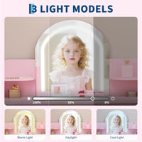 Coiffeuse Garvee pour enfants avec lumière LED, tabouret et étagère, en MDF rose, pour filles de 3 à 9 ans, chambre et salle de jeux