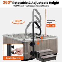 Main courante pour spa Garvee, rotative à 360°, réglable en hauteur de 45 à 120 cm, revêtement antidérapant, acier au carbone, pour une utilisation intérieure et extérieure.
