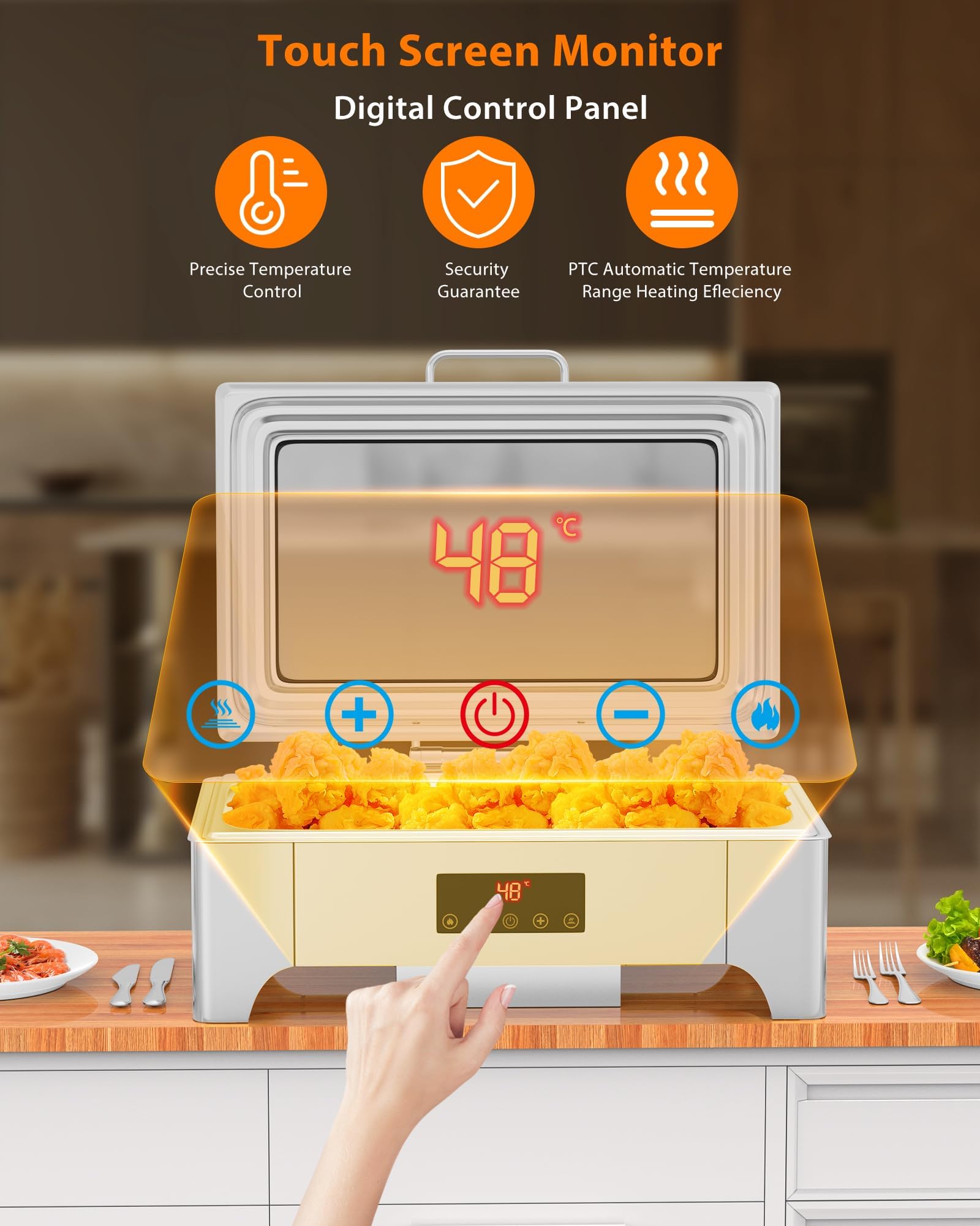 Garvee Ensemble de chauffe-plats professionnel 9L en acier inoxydable, récipient chauffant idéal pour les buffets, les traiteurs, les fêtes et les jours fériés B