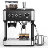 Garvee Machine à Expresso 15 bar avec Broyeur Intégré, Porte-Filtre, Réservoir 2,3 L, Acier Inoxydable, pour Maison et Bureau - Noir