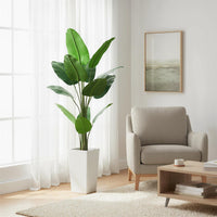 Bananier artificiel Garvee de 1,5 m avec pot blanc, idéal pour l'intérieur et le bureau. Entretien facile, décoration moderne.