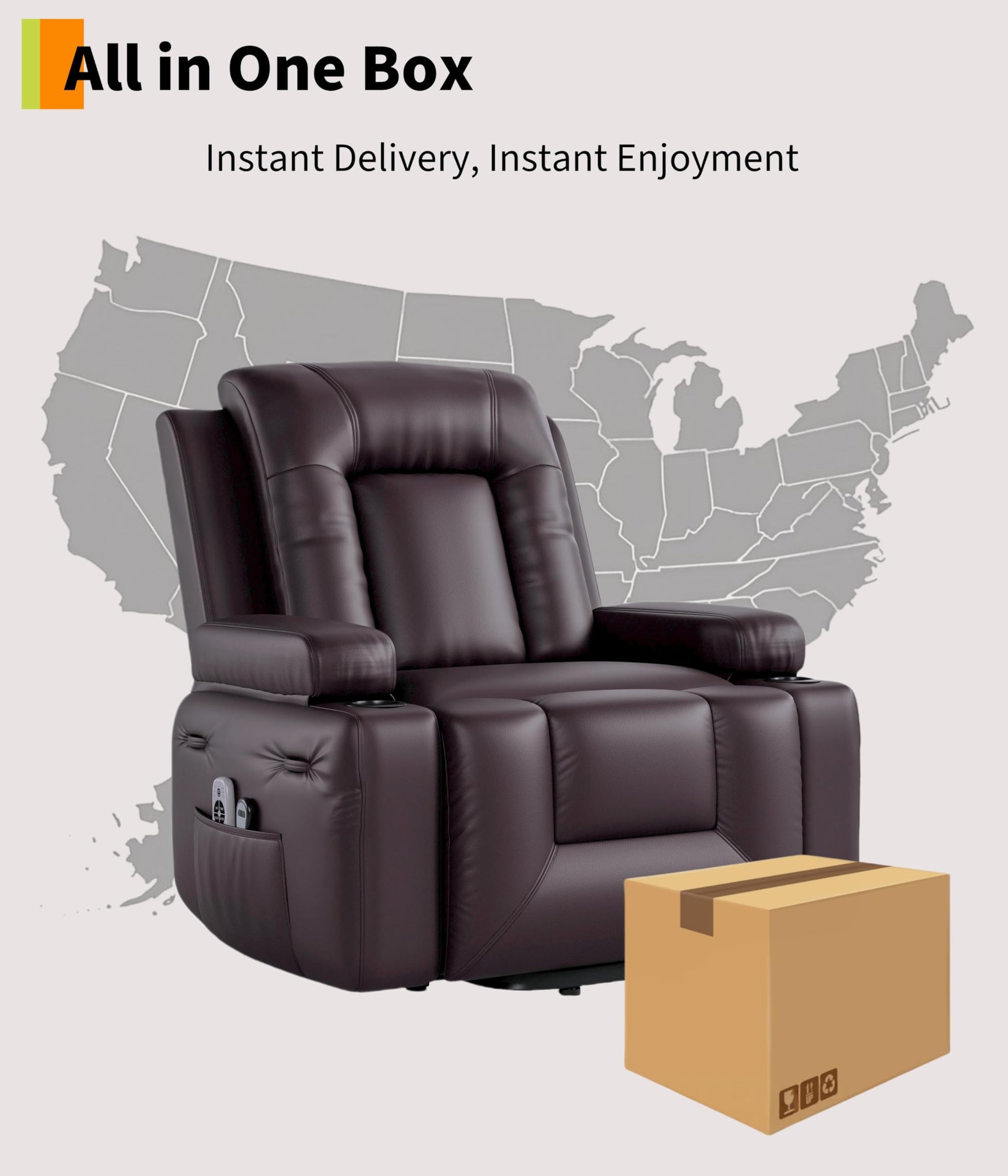 Fauteuil releveur électrique Garvee avec fonction chauffante et massante pour seniors, 98 x 95 x 103 cm, revêtement en cuir PU noir