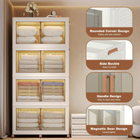 Boîtes de rangement empilables en plastique Garvee, lot de 4, 144 QT, avec portes et roulettes, transparentes, pour chambre et garage