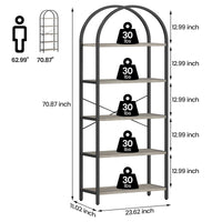 Garvee Bibliothèque arquée à 5 niveaux, 180cm, étagère industrielle en métal gris pour salon, bureau ou chambre