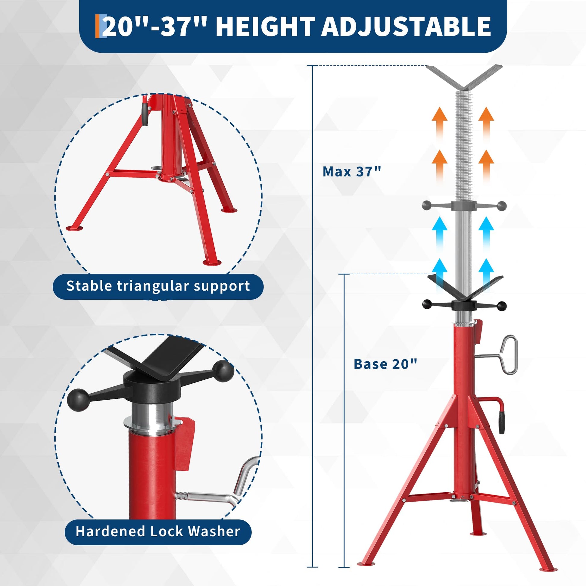 Support de tuyau Garvee à tête en V, capacité de charge de 1134 kg, réglable, acier de 51 à 94 cm, pliable, pour tuyaux de 12,7 à 305 mm, atelier et réparation