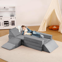 Garvee Canapé de jeu modulable enfant avec 12 blocs en mousse, dépliable, sûr et lavable, idéal chambre d’enfant et salle de jeux, coloris cordon matelassé