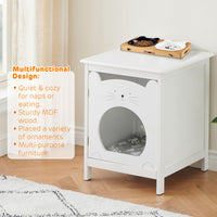 Garvee Bac à litière pour chat avec porte, ventilation, tapis moelleux, table d'appoint, meuble en bois, blanc, gain de place, idéal pour les chambres