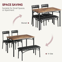 Garvee Ensemble table à manger 4 personnes avec table de cuisine, chaises et banc rembourrés, plateau MDF, structure métal, gain de place pour studio et appartement
