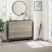 Garvee Table à Manger Pliante Grise avec Rangement 2 Niveaux, Table de Cuisine Extensible à Rabats, Rectangulaire pour 4, Gain de Place, Bureau et Maison