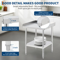 Table de cuisson Garvee en acier inoxydable 30,5 x 61 x 76 cm avec rebord de 5 cm et roulettes verrouillables pour la cuisine et le barbecue, capacité de charge de 300 kg, certifiée NSF, construction robuste, argent