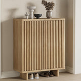 Garvee meuble à chaussures 80 cm avec porte flûtée, 5 niveaux, 4 étagères réglables, bois résistant, design arc, banc d'entrée pour couloir, bois - bois