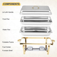 Ensemble de 4 chafing dishes Garvee dorés, 8 pintes (7,6 L), en acier inoxydable, dimensions : 62 x 35,5 x 30,5 cm. Idéal pour les grands événements, la restauration, les hôtels et les restaurants.