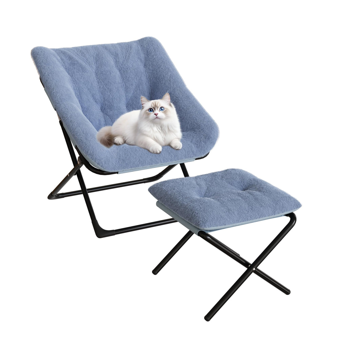 Fauteuil confortable Garvee XL en fausse fourrure avec structure en métal et base antidérapante pour salon et chambre, bleu, XL