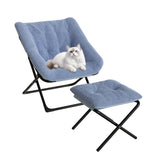 Fauteuil confortable Garvee XL en fausse fourrure avec structure en métal et base antidérapante pour salon et chambre, bleu, XL