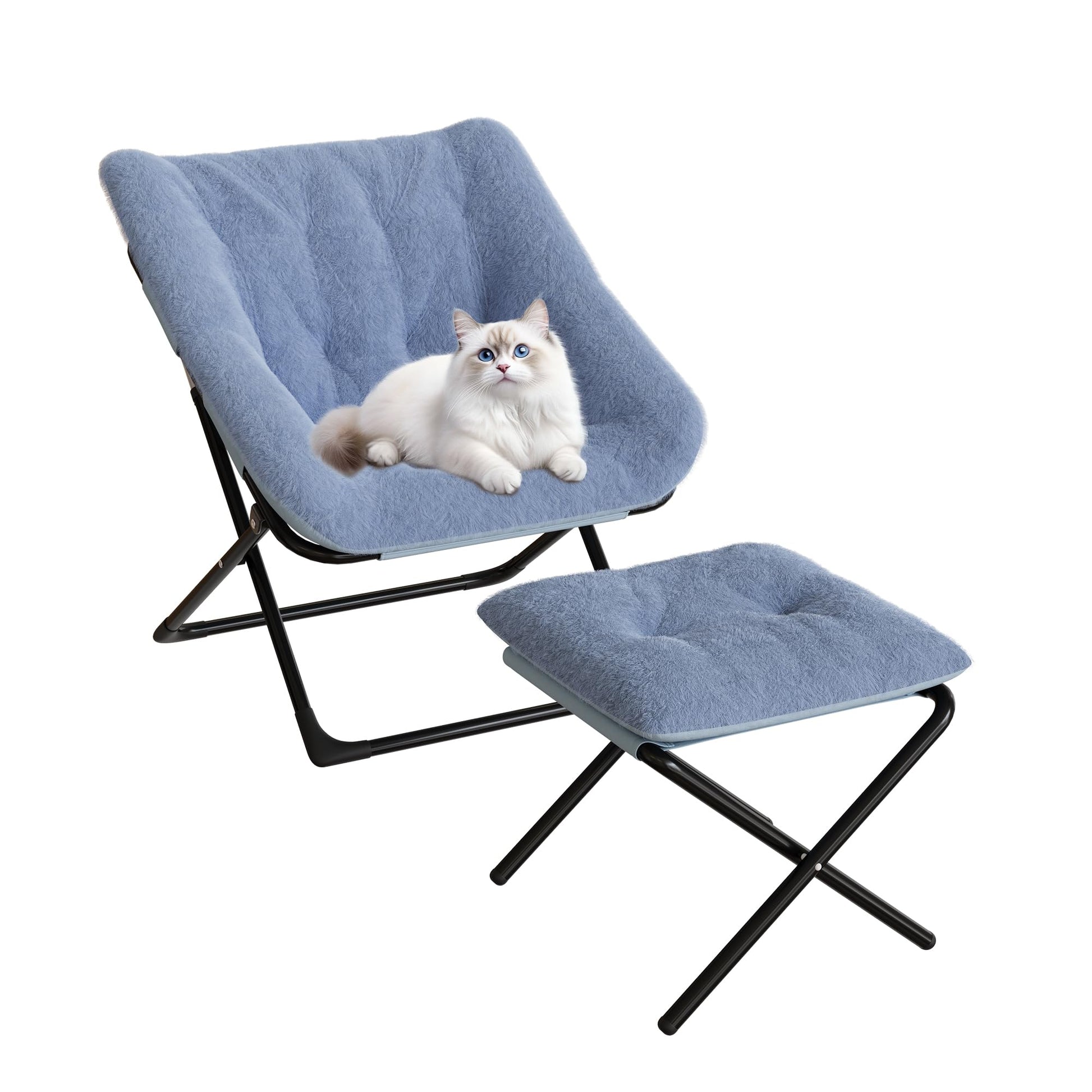 Fauteuil confortable Garvee XL en fausse fourrure avec structure en métal et base antidérapante pour salon et chambre, bleu, XL
