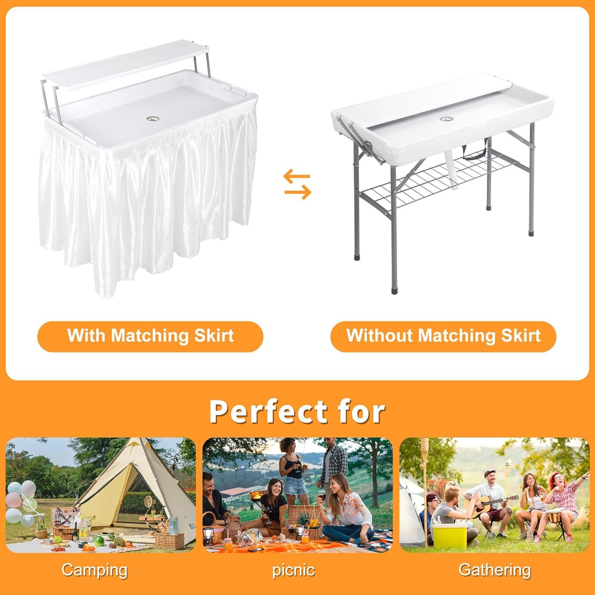 Table glacière pliable Garvee avec système d'évacuation, bac à glaçons à deux niveaux, portable pour les fêtes et le camping, 103 x 56 x 100 cm, en PEHD