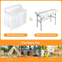 Table glacière pliable Garvee avec système d'évacuation, bac à glaçons à deux niveaux, portable pour les fêtes et le camping, 103 x 56 x 100 cm, en PEHD