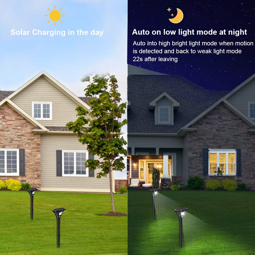 Lot de 2 lampes solaires d'extérieur Garvee avec détecteur de mouvement, étanches IP65, pour jardin, terrasse, pelouse et allée.