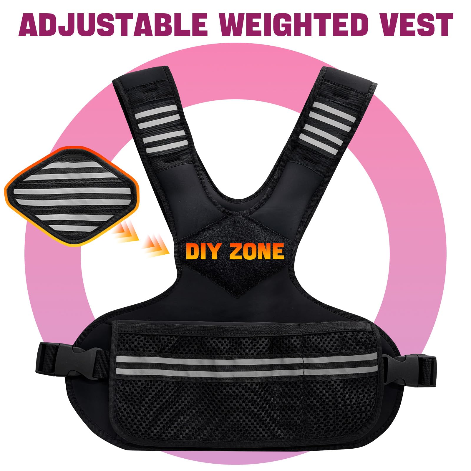 Gilet lesté ajustable Garvee pour femme, 2,7 à 9 kg, avec poids de sable en fer, bandes réfléchissantes, néoprène, ceinture ajustable pour le jogging et la musculation, noir confortable