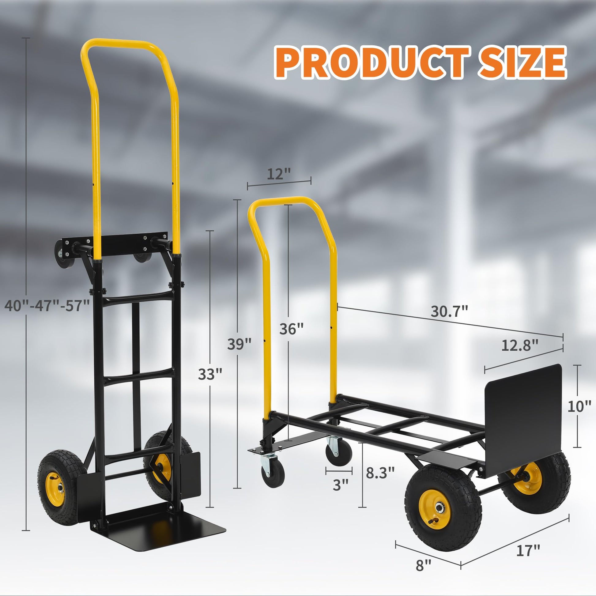 Garvee Diable Convertible 2 en 1 pour Entrepôt et Jardin, Charge Maximale 363 kg, Structure Métallique Robuste, Roues Industrielles, Montage Facile