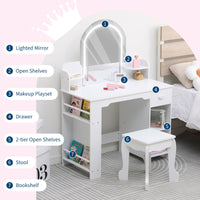Coiffeuse Garvee pour enfants avec lumière LED et tabouret, réglable, MDF, blanche, pour filles de 3 à 9 ans, salle de jeux et chambre