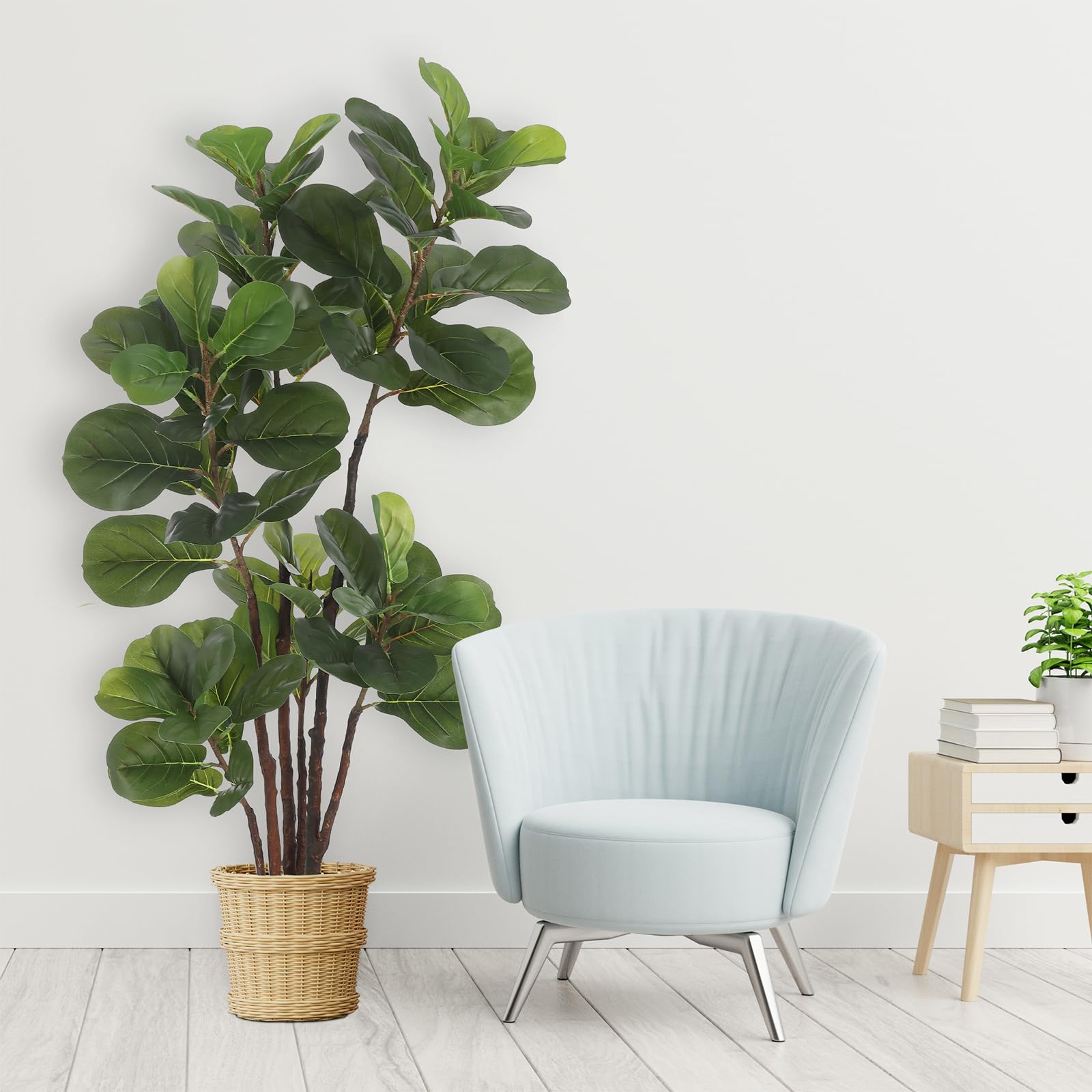 Figuier lyre artificiel Garvee de 1,5 m (4,9 pi) avec 102 feuilles, vert, résistant aux intempéries, idéal pour la décoration de la maison et du bureau.