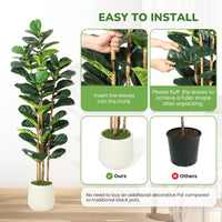 Garvee Ficus Lyrata artificiel 183 cm, feuillage vert réaliste, pot blanc et tronc en bois naturel, décoration intérieure