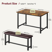 Ensemble table et chaises Garvee pour 4 personnes avec 2 banquettes rembourrées, rectangulaire, robuste en MDF et acier, gain de place, imperméable, idéal pour les petites pièces
