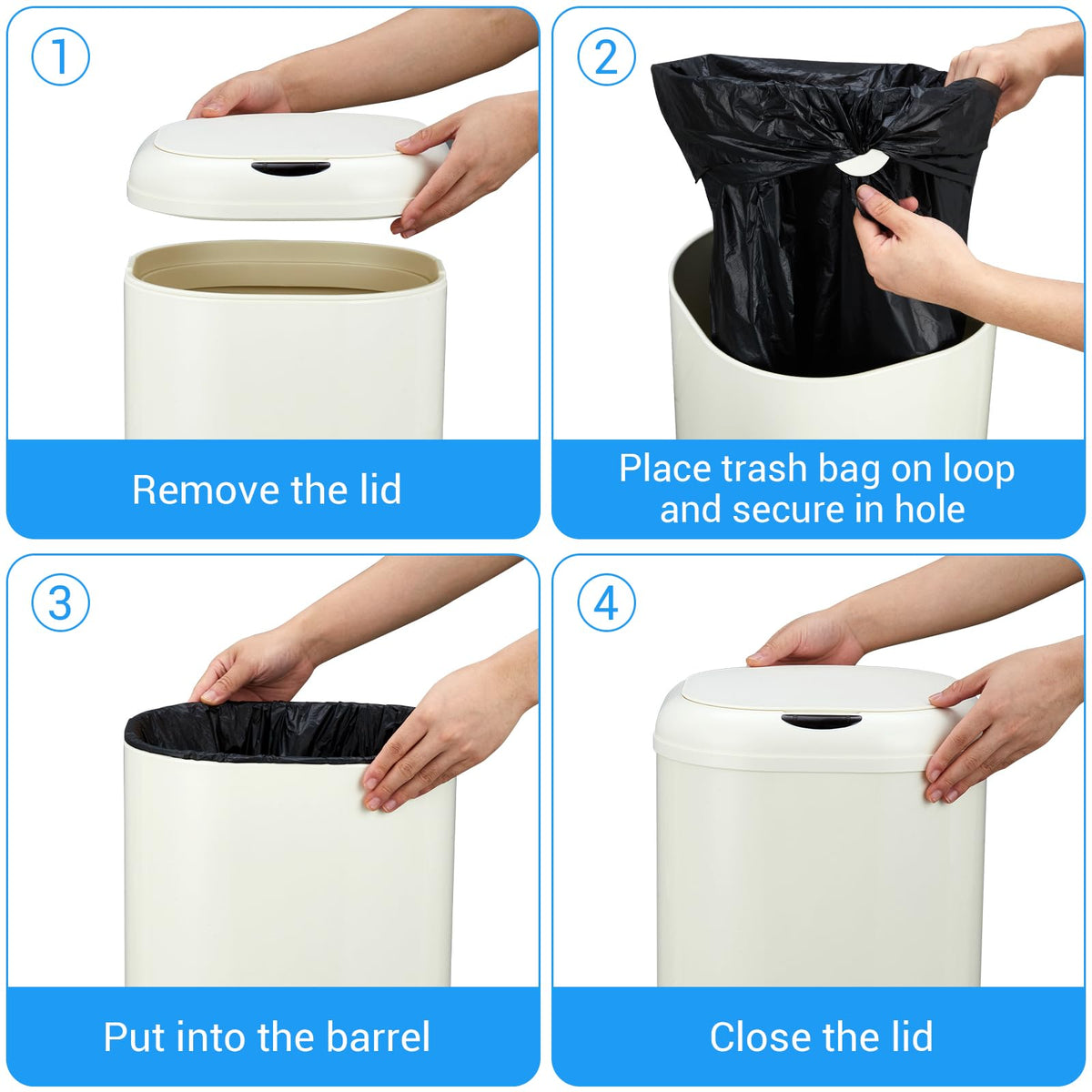 Poubelle automatique Garvee de 30 litres avec capteur sans contact, en acier inoxydable, pour la cuisine et le bureau, ronde et silencieuse.