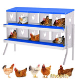 Garvee Boîte à Nids pour Poules 10 Compartiments Acier Galvanisé Résistant à la Rouille pour Coopérative et Fermes, 136 × 43 × 89 cm, Métal Gris