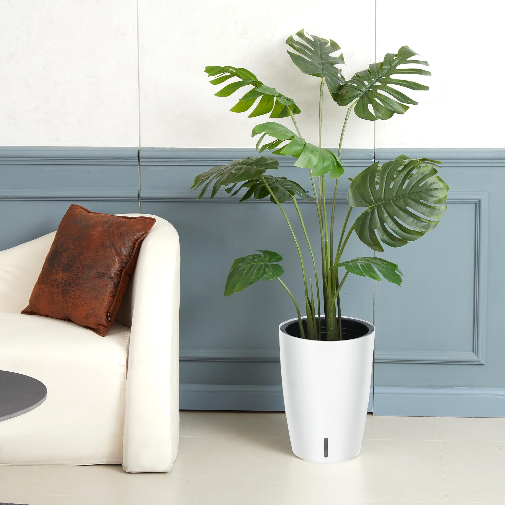 Garvee Lot de 2 jardinières à arrosage automatique de 40 cm (16 po) de haut, blanches, pour intérieur et terrasse