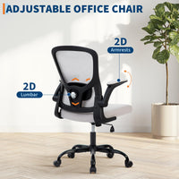 Chaise de bureau ergonomique Garvee en maille avec soutien lombaire réglable et accoudoirs pliables, pivotante à 360°, grise, idéale pour le télétravail et le bureau à domicile.